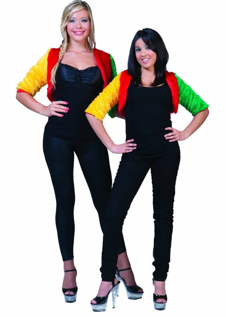 Funny Fashion Bolero rood-geel-groen fuzzy voor dames