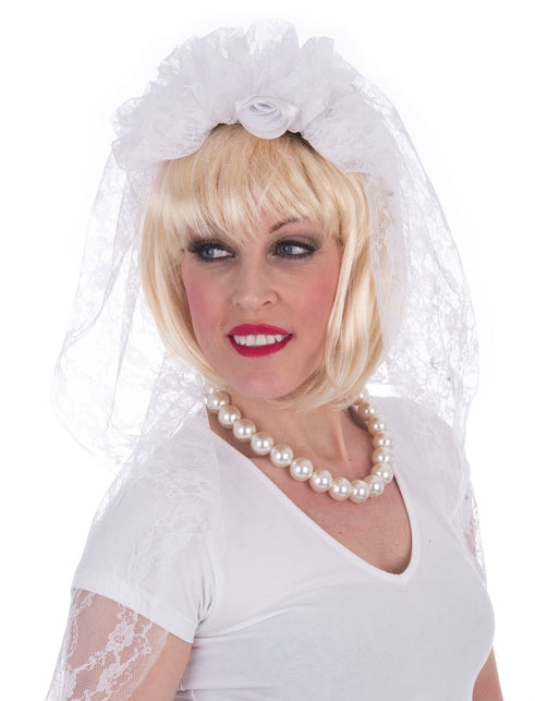 Funny Fashion Bruidssluier Steffie met witte roos