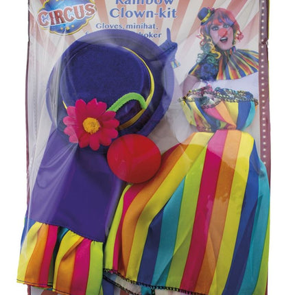 Funny Fashion Clown verkleed set regenboog 5-dlg