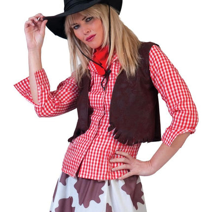 Funny Fashion Cowboy blouse rood wit geruit dames