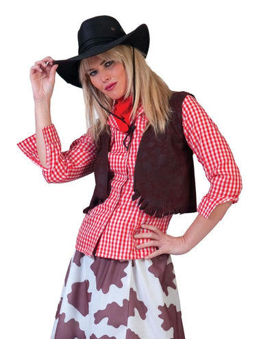 Funny Fashion Cowboy blouse rood wit geruit dames