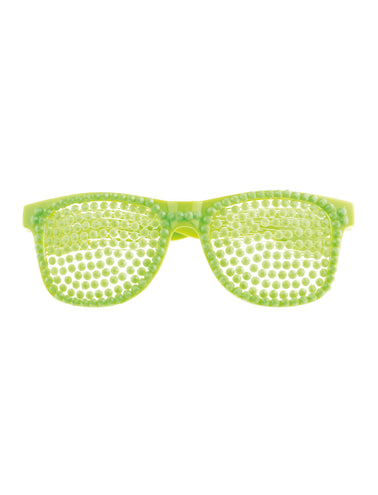 Funny Fashion Disco bril met parels in neon groen