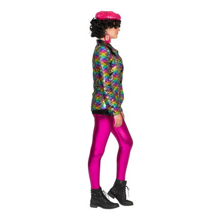 Funny Fashion Disco jas Amber in regenboog kleuren met glitters