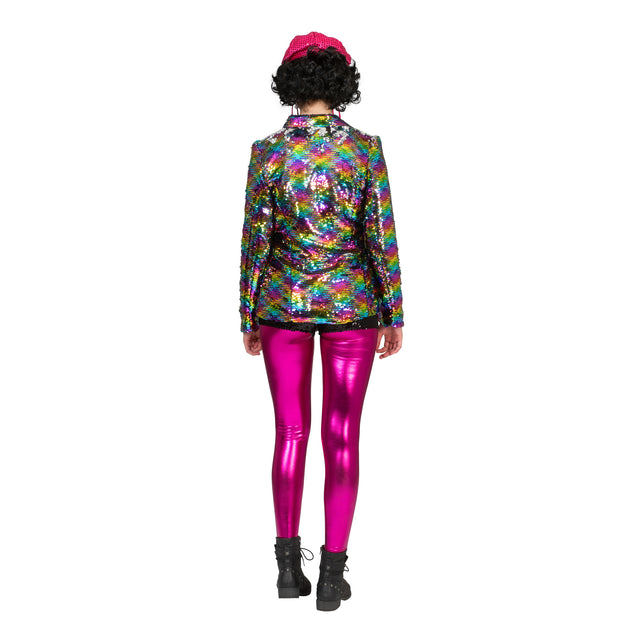 Funny Fashion Disco jas Amber in regenboog kleuren met glitters