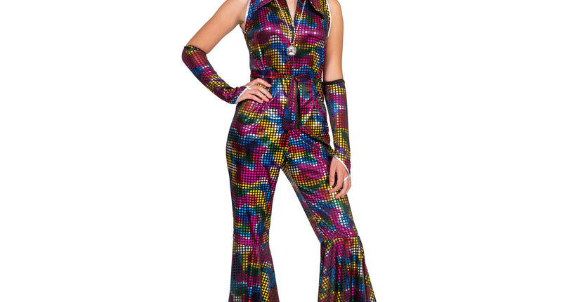 Funny Fashion Disco Jumpsuit Amber met glitters