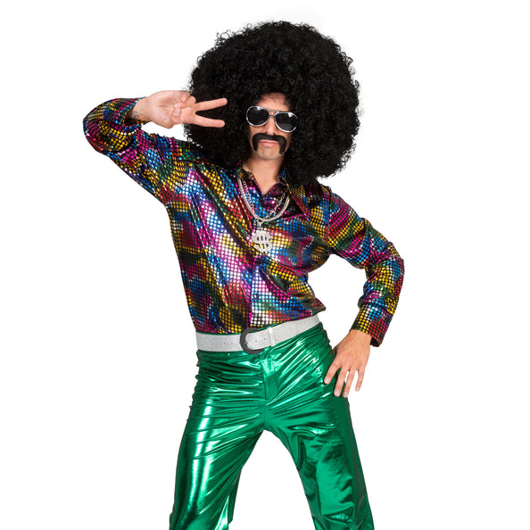 Funny Fashion Disco Shirt Johny regenboog glitter kleuren