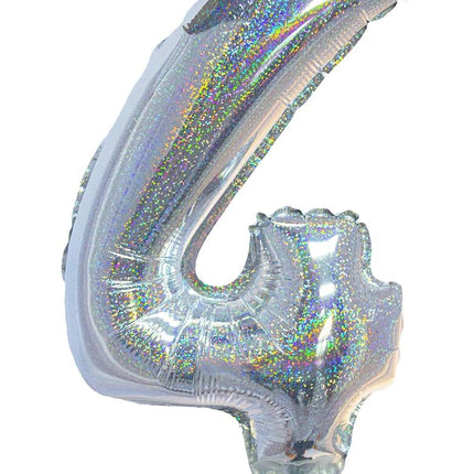 Funny Fashion Folieballon 41cm op stokje glitter zilver