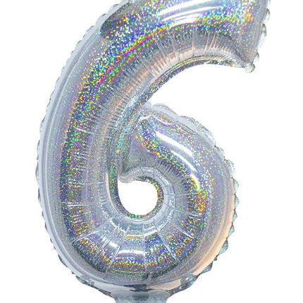 Funny Fashion Folieballon 41cm op stokje glitter zilver