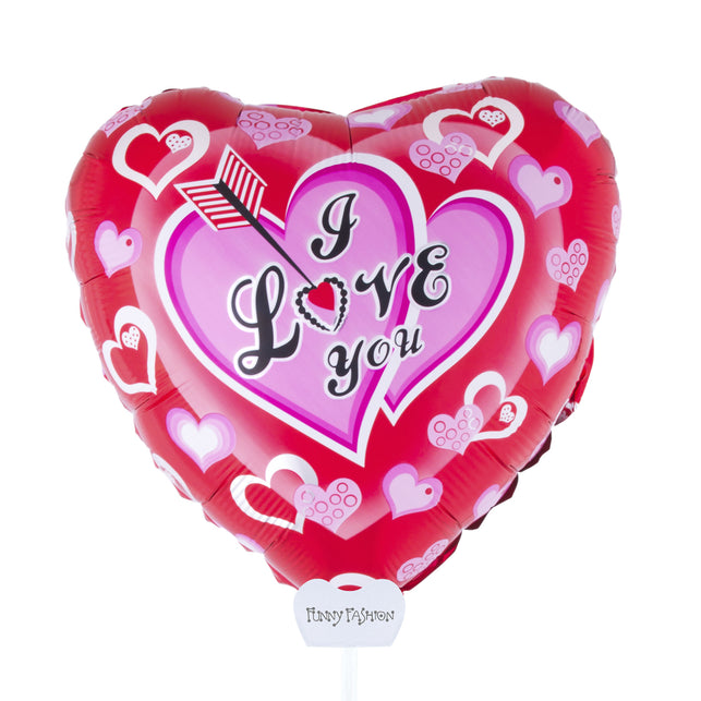 Funny Fashion Foliebalon I love you met stokje 11 inch