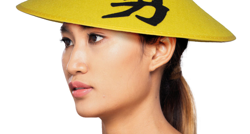 Funny Fashion Gele Chinese hoed met opdruk