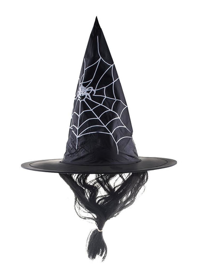 Funny Fashion Heksenhoed met haar en spinnenweb
