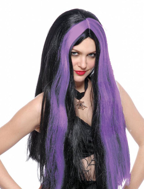 Funny Fashion Heksenpruik met paarse lokken