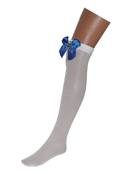 Funny Fashion Hoge kousen effen blauwe strik