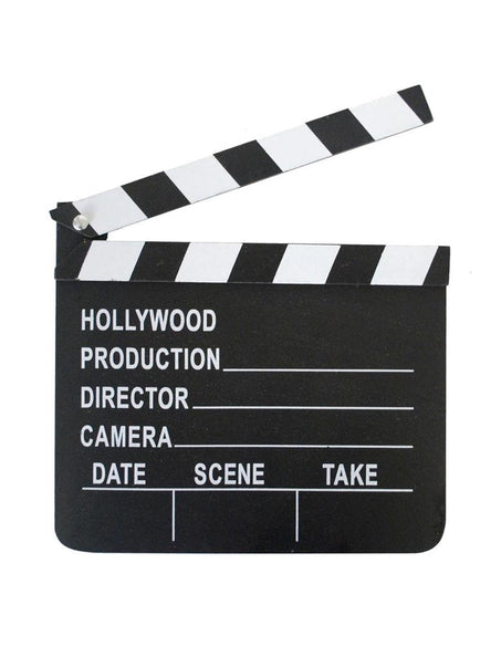 Klapbord film zwart met zwart-wit gestreepte klaplat en witte Hollywood-opdruk voor een Hollywood-feest