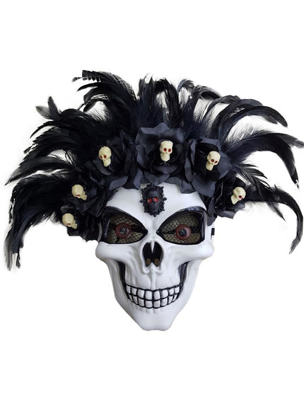 Funny Fashion Masker doodshoofd met veren en bloemen