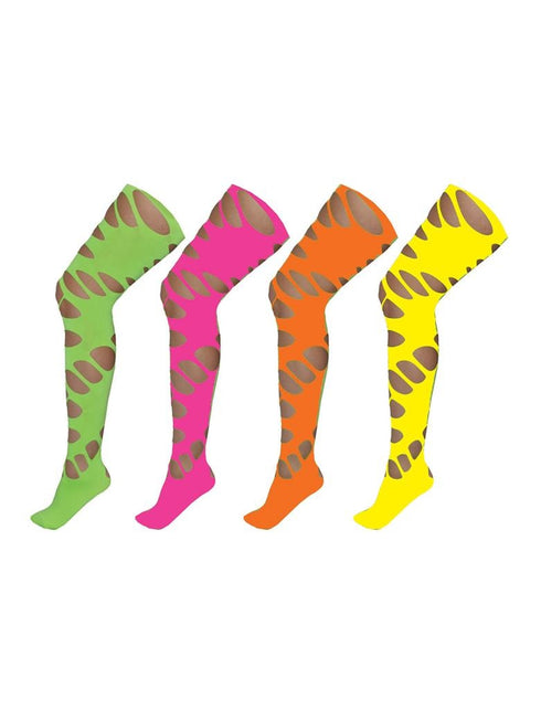 Funny Fashion Neon roze disco panty met grote gaten