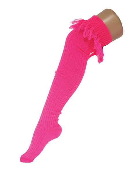 Funny Fashion Neon roze kniekous met franje