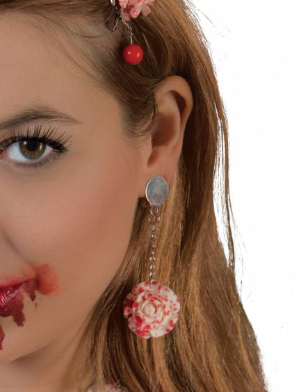 Funny Fashion Oorbellen met bloem en bloedspetters