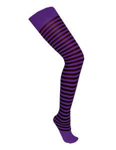 Funny Fashion Paars zwart gestreepte panty