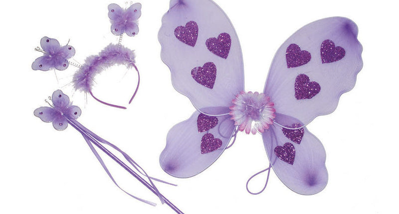 Funny Fashion Paarse vlinder verkleed set Minnie 3-delig