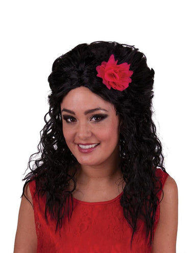 Funny Fashion Pruik Amy Wine zwart met roos