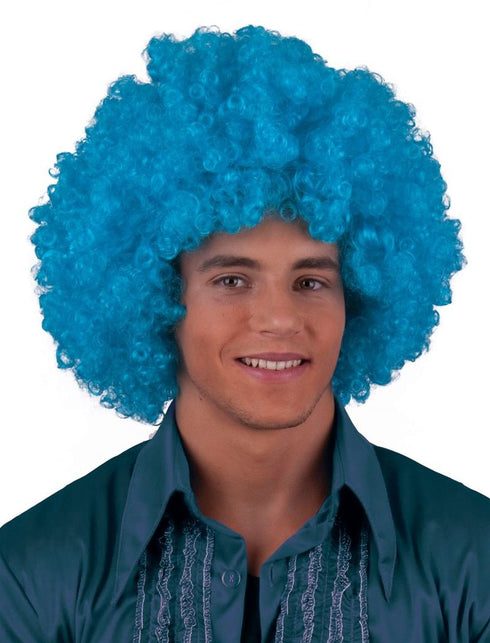 Funny Fashion Pruik disco afro Sam blauw