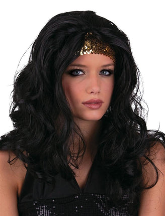 Funny Fashion Pruik go go zwart met gouden haarband