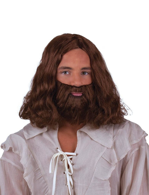 Funny Fashion Pruik Jezus met baard in bruin