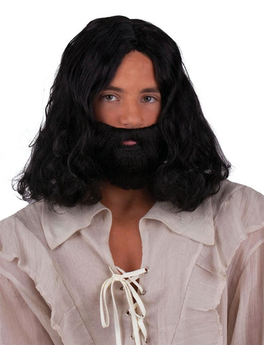Funny Fashion Pruik Jezus met baard in zwart