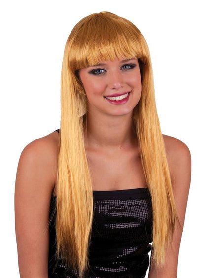 Funny Fashion Pruik lang stijl donkerblond met pony