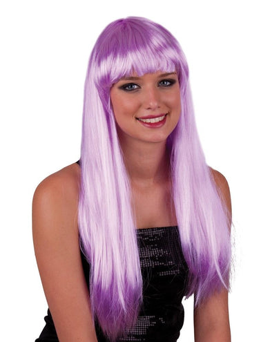 Funny Fashion Pruik lang stijl haar paars/lila  met pony