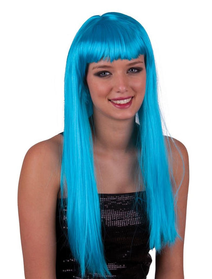 Funny Fashion Pruik lang stijl turquoise haar met pony
