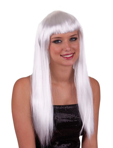 Funny Fashion Pruik lang stijl wit haar met pony