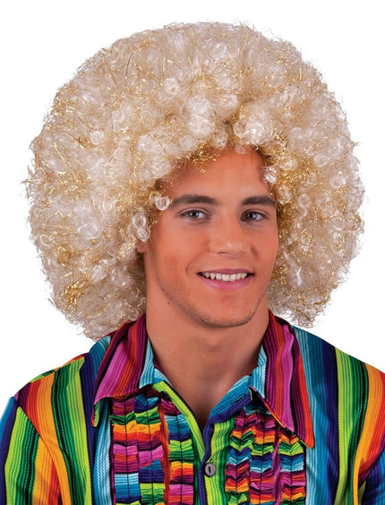 Funny Fashion Pruik maxi afro Sam wit goud