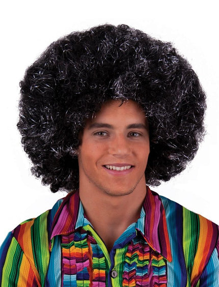 Funny Fashion Pruik maxi afro zwart zilver