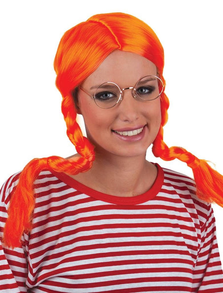 Funny Fashion Pruik Pipi met vlechten oranje