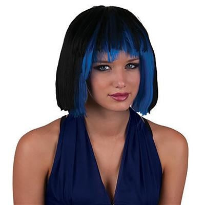 Funny Fashion Pruik sexy Holly zwart met blauw