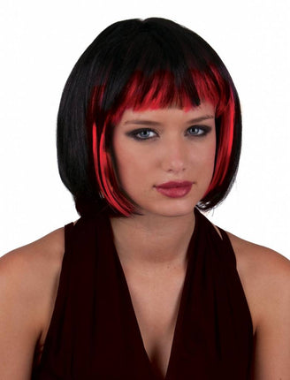 Funny Fashion Pruik sexy Holly zwart met rood
