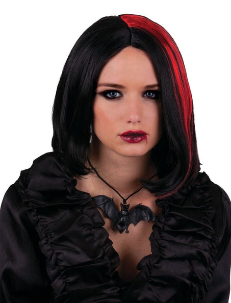 Funny Fashion Pruik Vampira met rode highlights