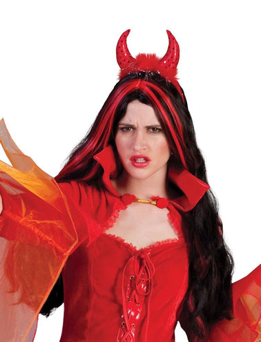 Funny Fashion Rode duivel hoorn diadeem met marabou