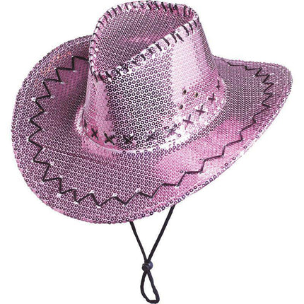 Funny Fashion Roze cowboyhoed met pailletten