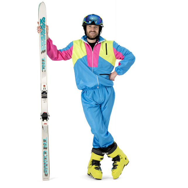 Funny Fashion Skipak Stefano - Retro Skipak Heren Geel/Blauw/Roze | Jaren 80 Foute Kleding