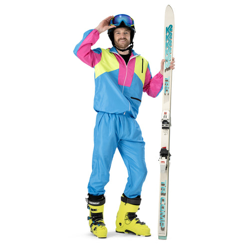 Funny Fashion Skipak Stefano - Retro Skipak Heren Geel/Blauw/Roze | Jaren 80 Foute Kleding