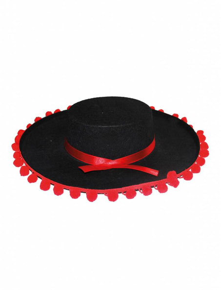 Funny Fashion Spaanse hoed met rode bies met bollen