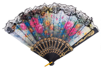 Funny Fashion Spaanse waaier Coco met bloemen