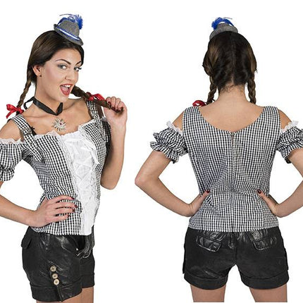 Funny Fashion Tiroler blouse dames zwart wit geblokt