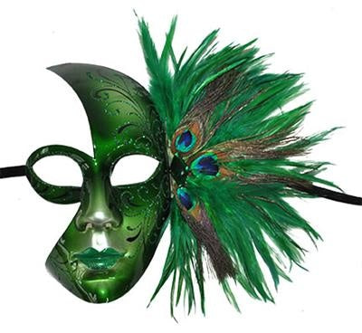 Funny Fashion Venetiaans masker met veren groen