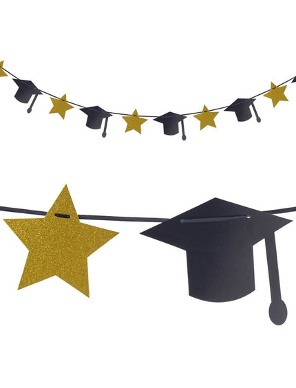 Funny Fashion Vlaggenlijn geslaagd hoedjes en gouden sterren 3mtr