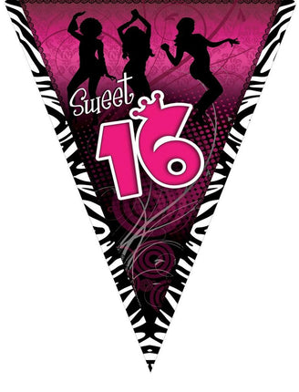 Funny Fashion Vlaggenlijn Sweet 16 roze met zwart