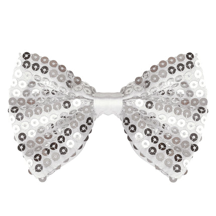 Funny Fashion Zilveren disco glitter strik met pailletten